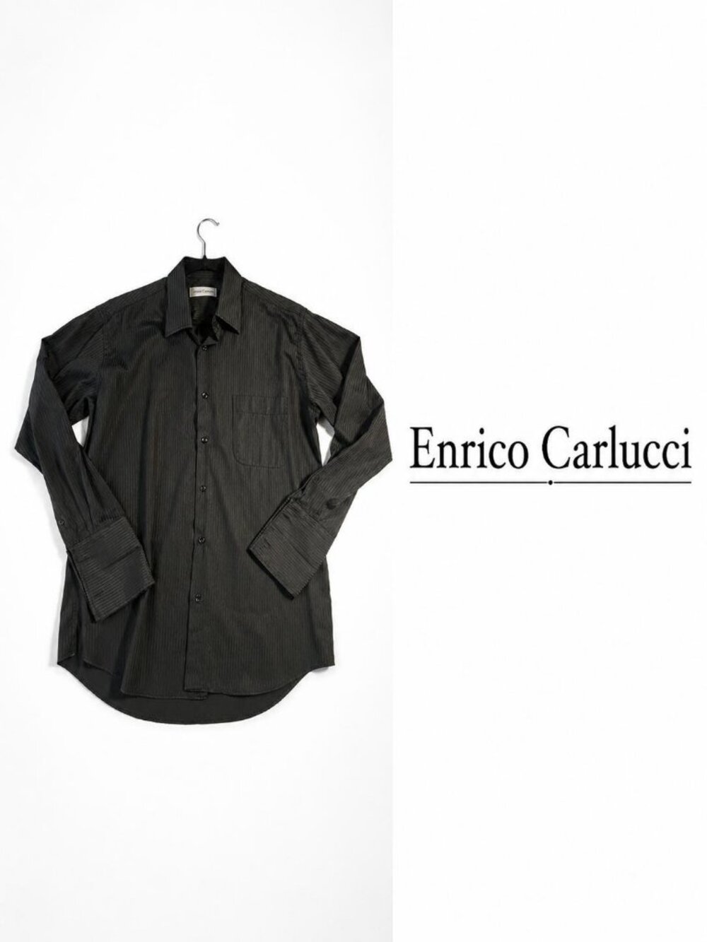 Enrico Carlucci Black Stripe Dress Shirt 16.5 L French Cuff Button Front